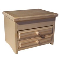 Angular jewellery box with two drawers, varnished