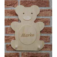 Wooden coat rack for children - bear with a name