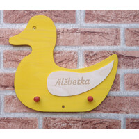 Wooden coat rack for children - duck wtih a name oiled
